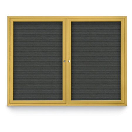 United Visual Products 48"x36" 2-Door Enclosed Outdoor Letterboard, Grey Felt/Gold UV1161D-GOLD-GREY